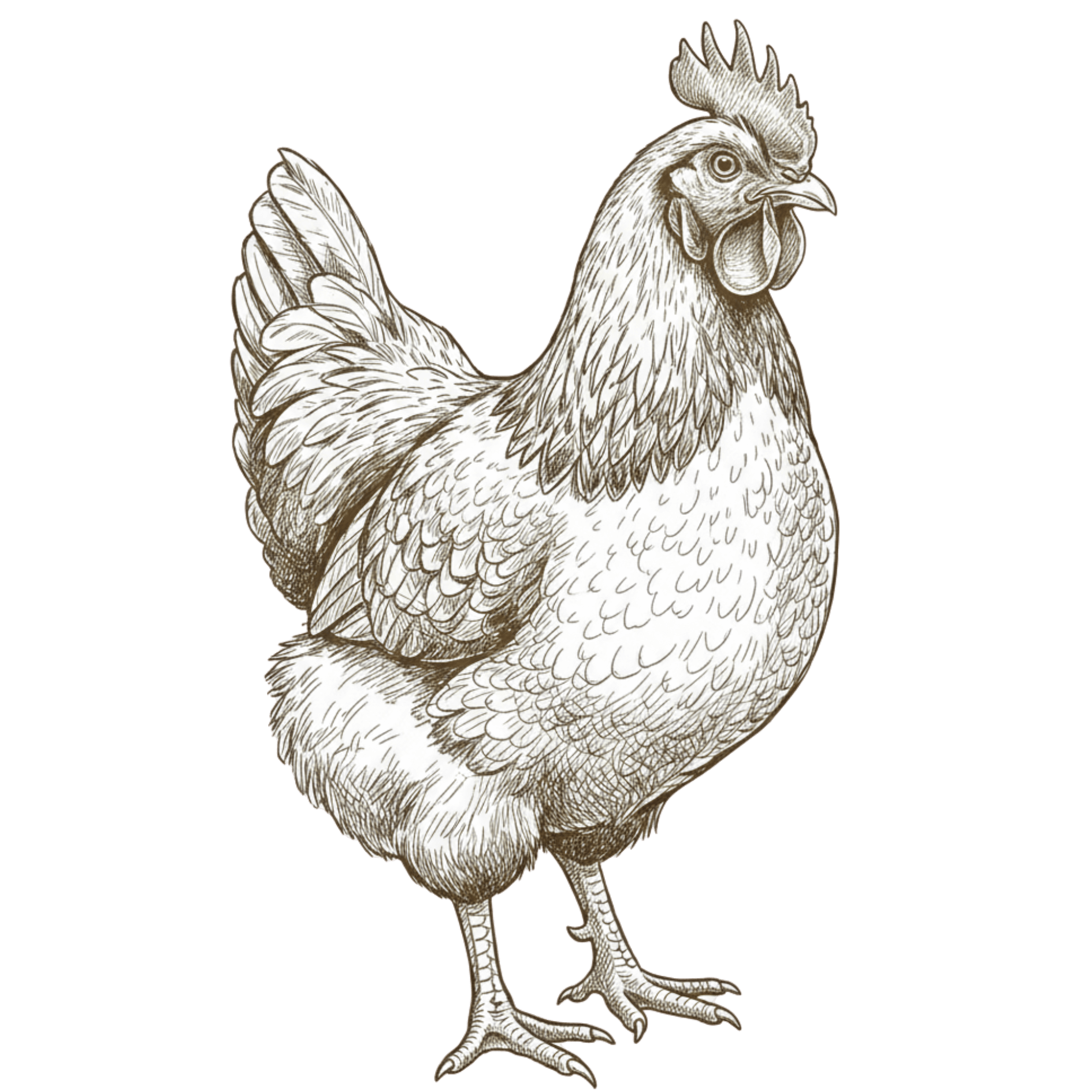 Hand-drawn illustration of a hen